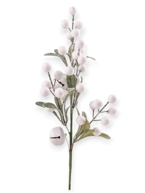 Mistletoe sprig 37cm white fruit and bells (CV37192)