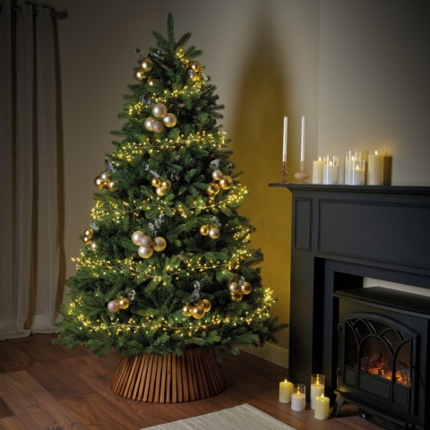 960-LED garland, gold wire, warm white/amber, 8 functions, 12m, timer (496709), indoor/outdoor