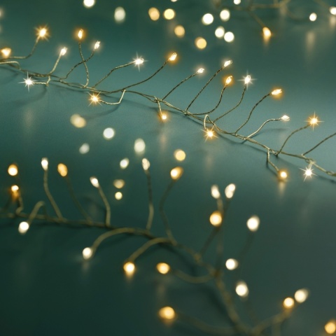 960-LED garland, gold wire, warm white/amber, 8 functions, 12m, timer (496709), indoor/outdoor