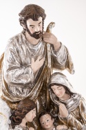 Champagne-colored Holy Family nativity scene with an angel, on a base (147003)