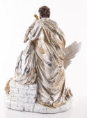 Champagne-colored Holy Family nativity scene with an angel, on a base (147003)