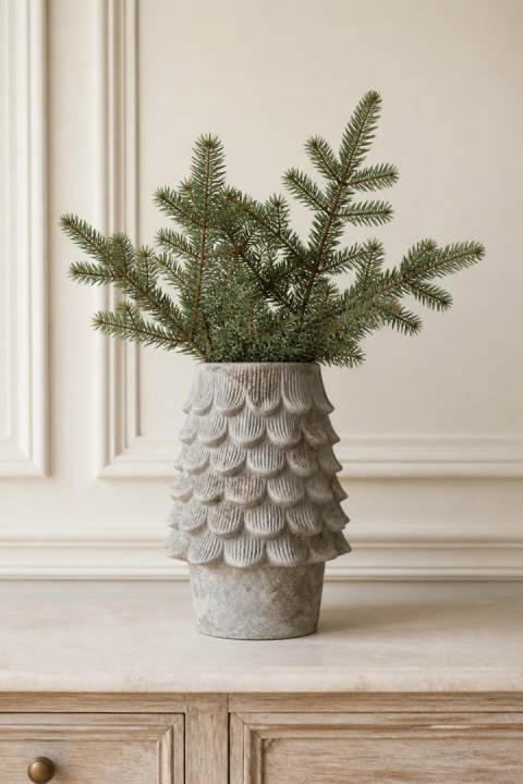 Medium "natural" ceramic vase with a pine cone motif (KP0108)