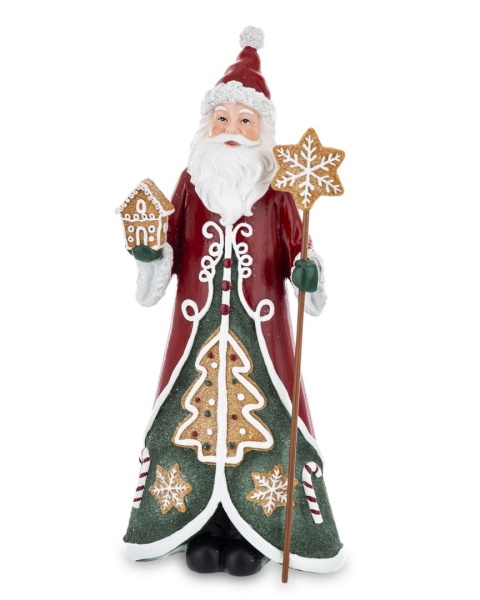 Mikołaj ceramiczny "piernikowy" 33cm z gwiazdą i domkiem (165351)-10%