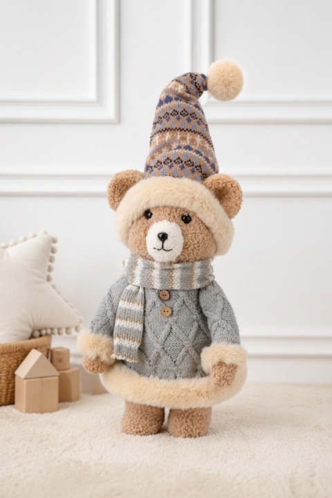 Standing teddy bear, 50 cm, grey sweater (547705)