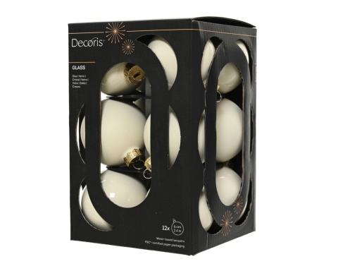 Set of 12 glass baubles, 6 cm diameter, cream mix (opalescent/matte) (145686)