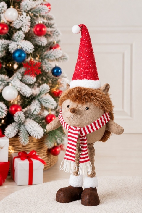 Standing plush hedgehog, 80 cm, with red hat and telescope (548441)