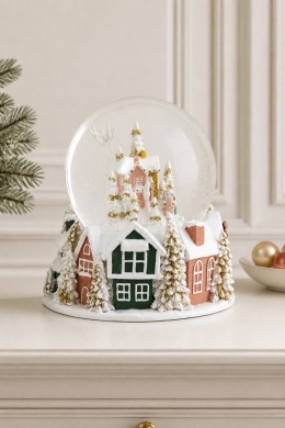 12 cm water globe with pastel houses, music box (165340)