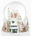 12 cm water globe with pastel houses, music box (165340)