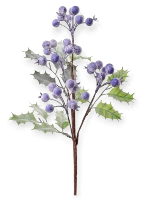 Gałązka 38cm ostrokrzew niebieskie owoce (CV37191)