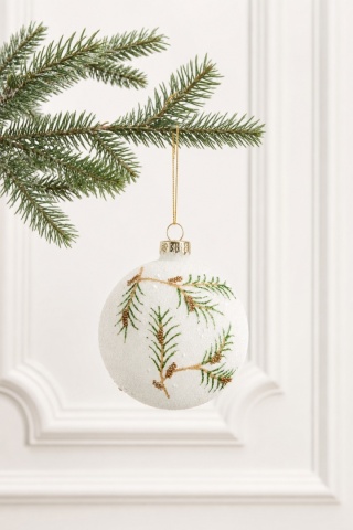 "Forest" White Glass Bauble 8cm (545723)