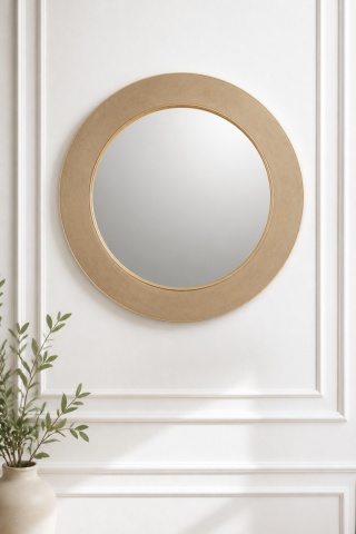Round mirror 60 cm, beige velvet rim (544624)