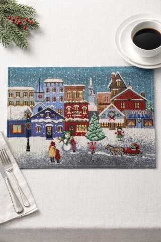 Podkładka basic gobelin 33x48cm Domki niebieskie (974)-10%