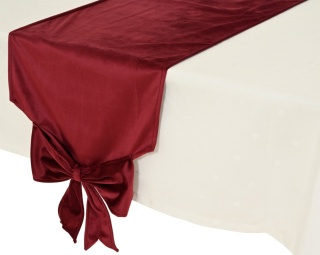 Bieżnik burgund welur 150x32cm z kokardą (614599)
