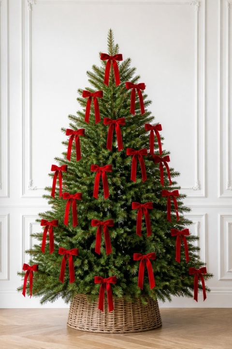 Set of 5 red velour bows on a blister card, 28x17 cm (546154)