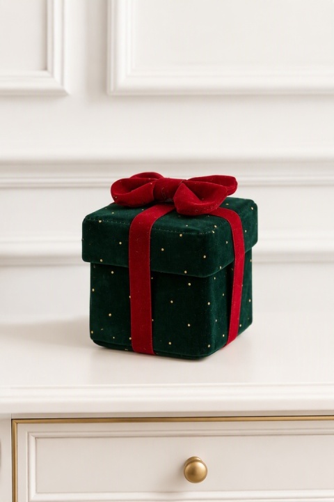 Small green velvet gift box with a bow (547314)
