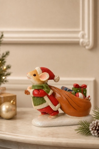 Polyresin mouse with a sack of gifts (703710)
