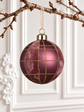 8cm glass bauble, matte purple velvet finish (071839)