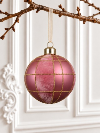 8cm glass bauble, matte pink velvet finish (071839)
