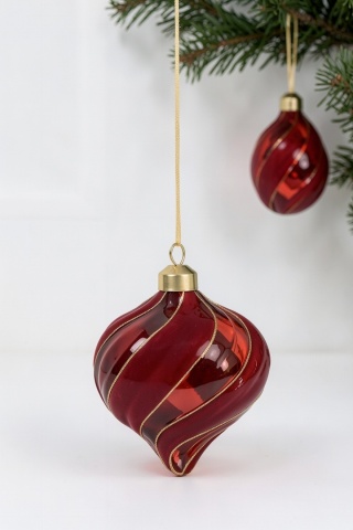 Glass spinning-top ornament with red velvet stripes (068261)