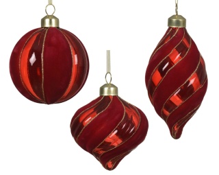Glass spinning-top ornament with red velvet stripes (068261)