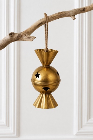 Medium gold distressed-finish metal bell ornament (SX0171)