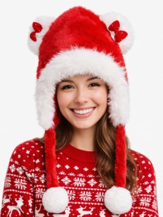 Premium Santa Claus hat with ears and bow (600161399)