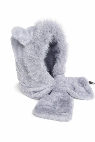 Fur scarf with ears, gray (600165399)