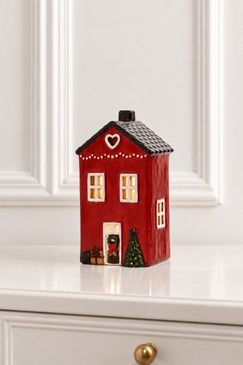 Domek ceramiczny czerwony duży na t-lighta brązowy dach (741101)