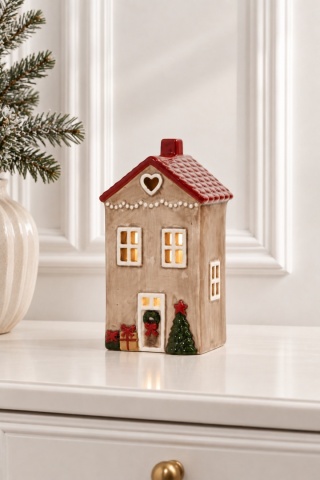 Domek ceramiczny łososiowy duży na t-lighta czerwony dach (741101)