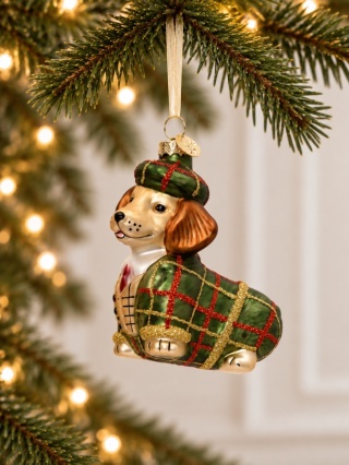Glass ornament: Dachshund in a green matte outfit (123881)
