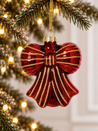 Glass ornament: Glossy burgundy bow (123965)