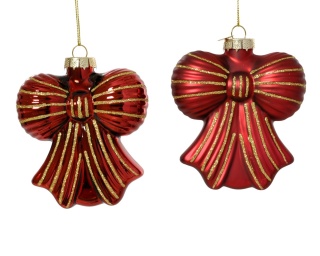 Glass ornament: Glossy burgundy bow (123965)