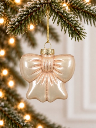 Glass ornament: Beige opal bow (123940)