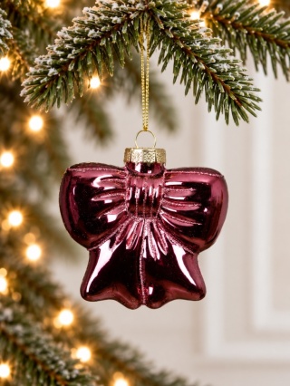 Glass ornament: Burgundy opal bow (123940)