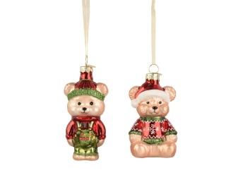 Glass ornament: Standing teddy bear in green shorts (123853)