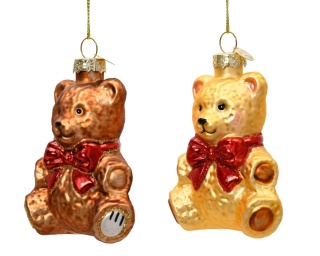 Glass ornament: Yellow teddy bear with a bow (124131)