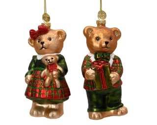 Glass ornament: Teddy bear with a gift (124154)