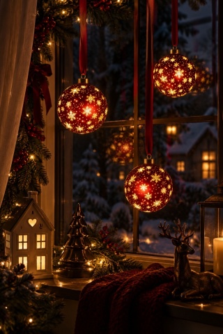 Red glass bauble, 14 cm diameter, 15 LEDs, rotating (481522)