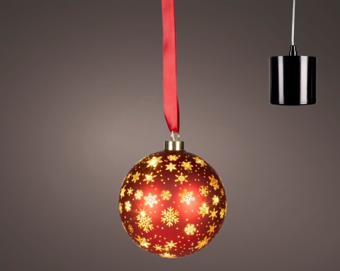 Red glass bauble, 14 cm diameter, 15 LEDs, rotating (481522)