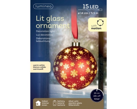 Red glass bauble, 14 cm diameter, 15 LEDs, rotating (481522)