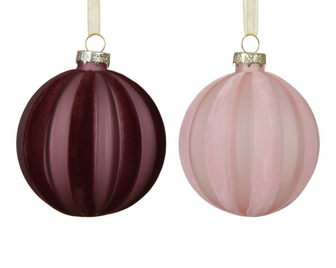 Bombka szklana karbowana 8cm bordo welur (071780)
