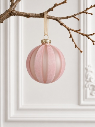 Ribbed glass bauble, 8 cm, pink velvet (071780)
