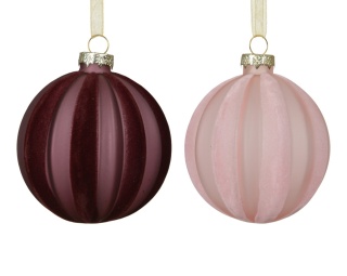 Ribbed glass bauble, 8 cm, pink velvet (071780)