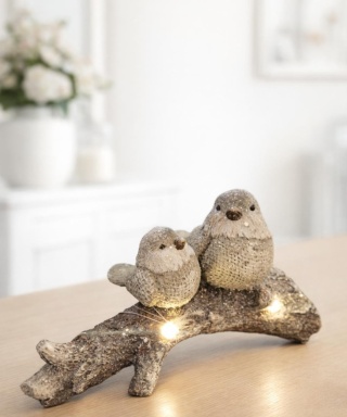 Two birds on a branch LED polyresin (GB0477)