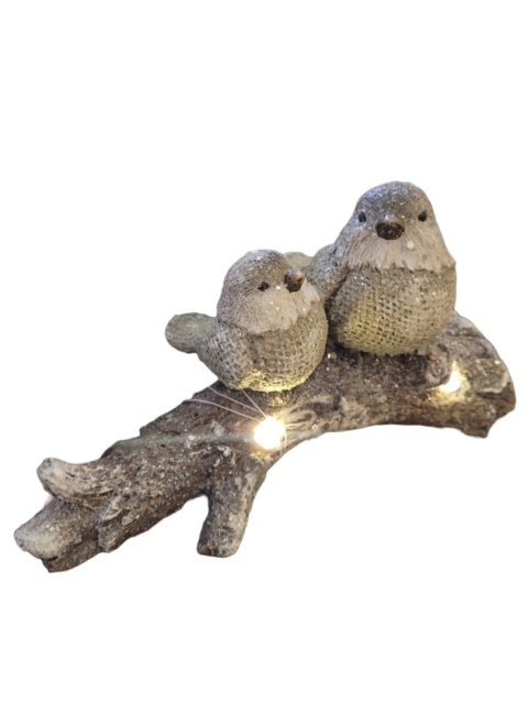 Two birds on a branch LED polyresin (GB0477)