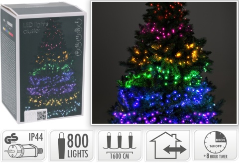 Girlanda świetlna 800LED kolorowa 16m timer 8f. (AX8550910) wew/zew