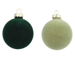 Set of 6 glass baubles, 8 cm diameter, mixed green velvet finish (062284)