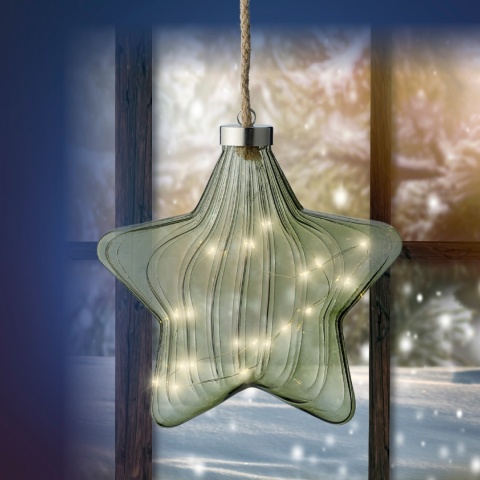 Gwiazda szklana 20cm transparentna khaki 15LED(487599)
