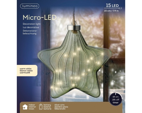 Gwiazda szklana 20cm transparentna khaki 15LED(487599)