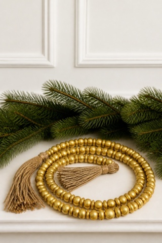 Matte gold wooden bead necklace, length 180 cm (IB0057)